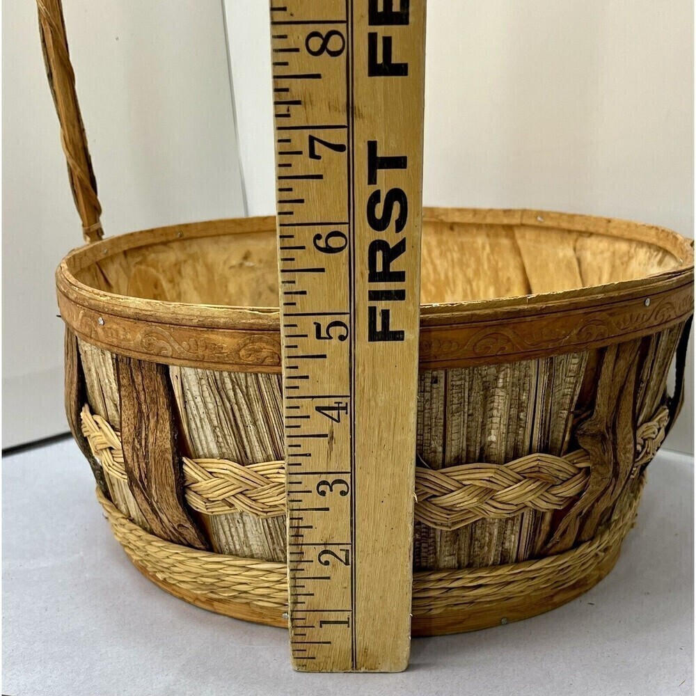 Rustic Hand Woven Basket Raw Birch/Bark Decorative Trim Primitive Boho Farmhouse - Picture 14 of 16